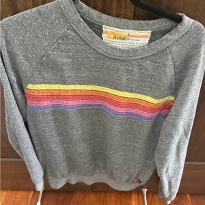 Aviator Nation Charcoal Sweater with Multicolor Stripes